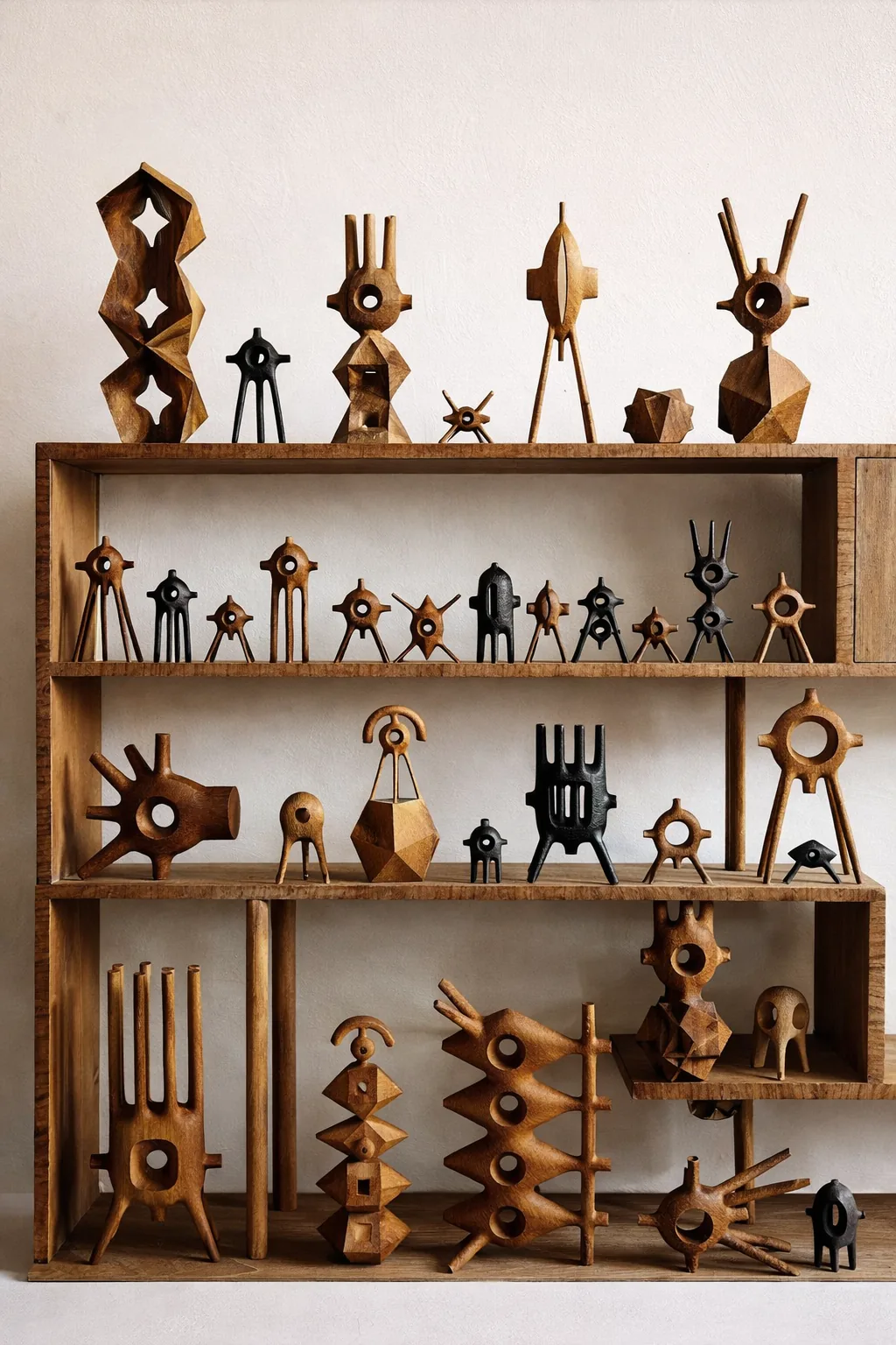 Étagère de sculptures à l'atelier